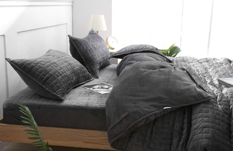 F.Y.Dreams Duvet Cover for Weighted Blanket 60x80 inches with 8 Ties/Minky Square Quilted/Dark Grey - Image 5